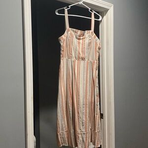 Striped linen dress with smocked back